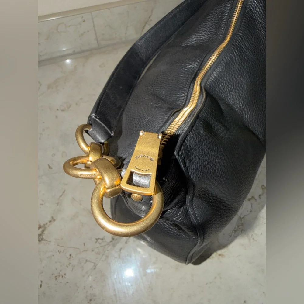 Coach Black Pebbled Leather Shoulder Hobo with Gold Logo